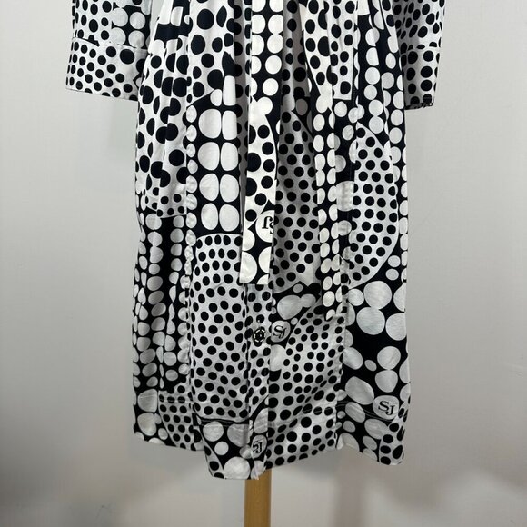 St. John Sport Belted Logo/Circle Print 3/4 Sleeve Shirt Dress Cotton Blend Sz S - Picture 10 of 16